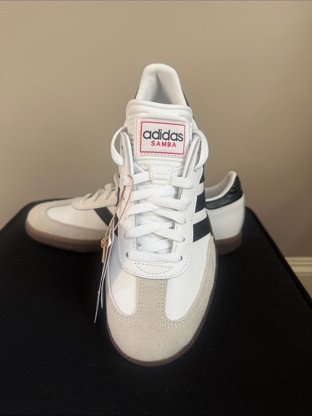 adidas Samba Sneakers in White with Black Stripes and Gum Sole - Picture 2 of 5